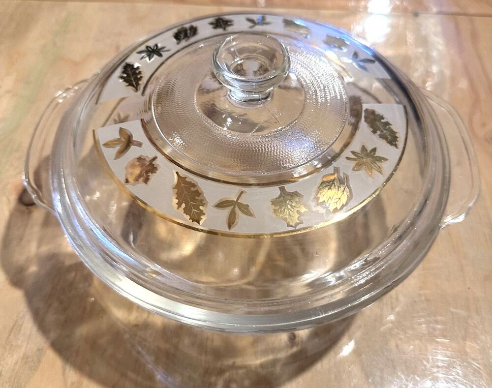 Anchor Hocking Fire King ovenware 2 Qt USA bowl #448 lid #408 Golden Foliage